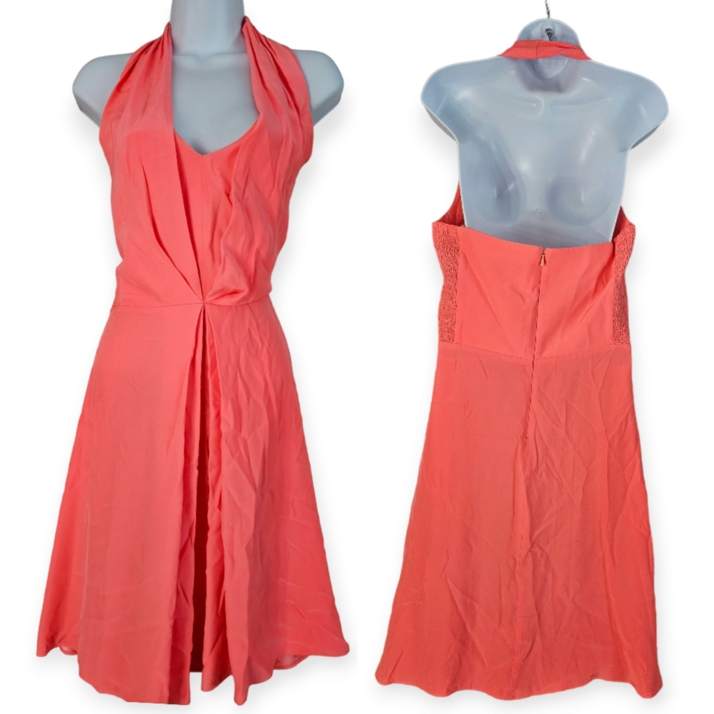 Amanda Uprichard peachy coral orange silk halter dress Womens Medium